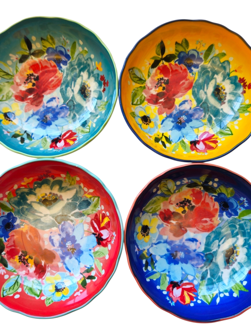 THE PIONEER WOMAN Retired MELODY 4 Ceramic Pasta Soup Salad Bowls RARE!!!